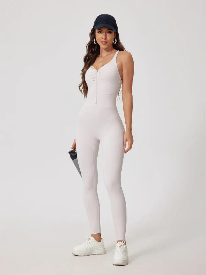 Strappy Zip Ruching Jumpsuit