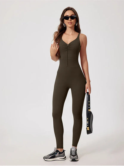 Strappy Zip Ruching Jumpsuit