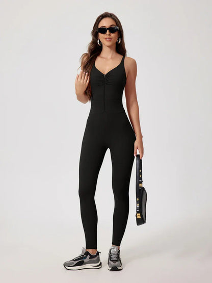 Strappy Zip Ruching Jumpsuit