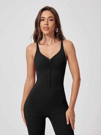 Strappy Zip Ruching Jumpsuit