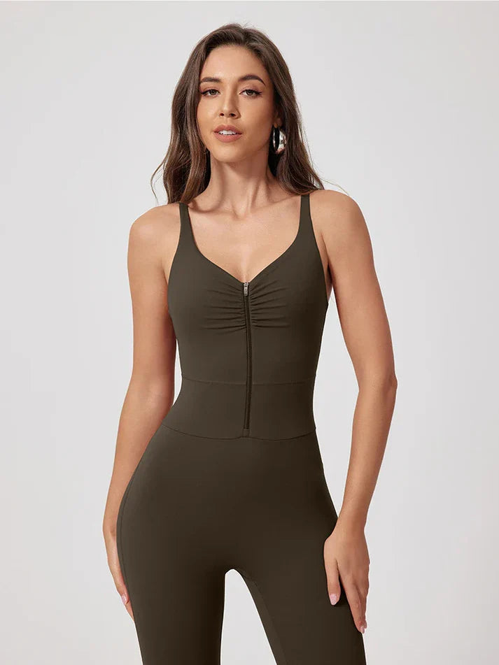 Strappy Zip Ruching Jumpsuit