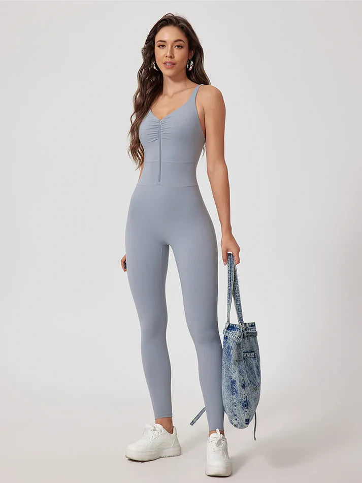 Strappy Zip Ruching Jumpsuit