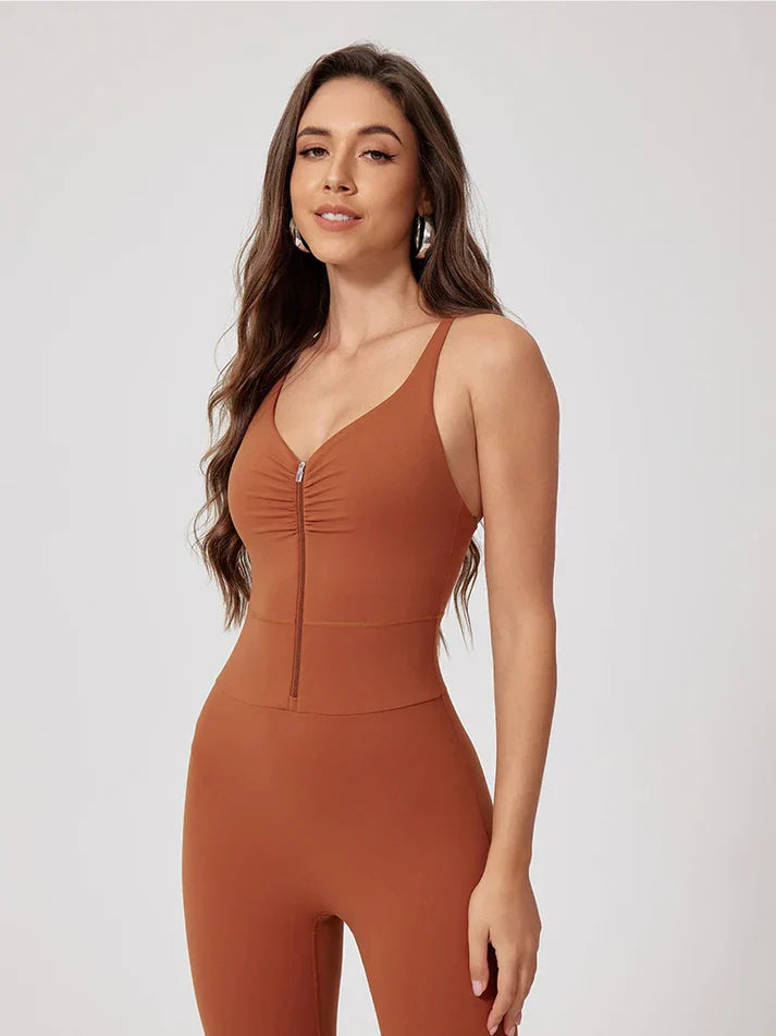 Strappy Zip Ruching Jumpsuit